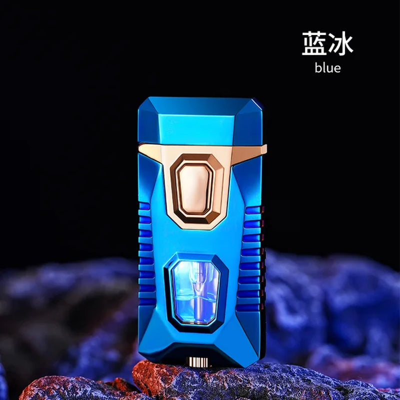 New Metal Windproof Cigar Lighters Butane Gas Lighter Creative Torch Jet Lighter Dual Fire Smoking Accessories Gadgets for Men