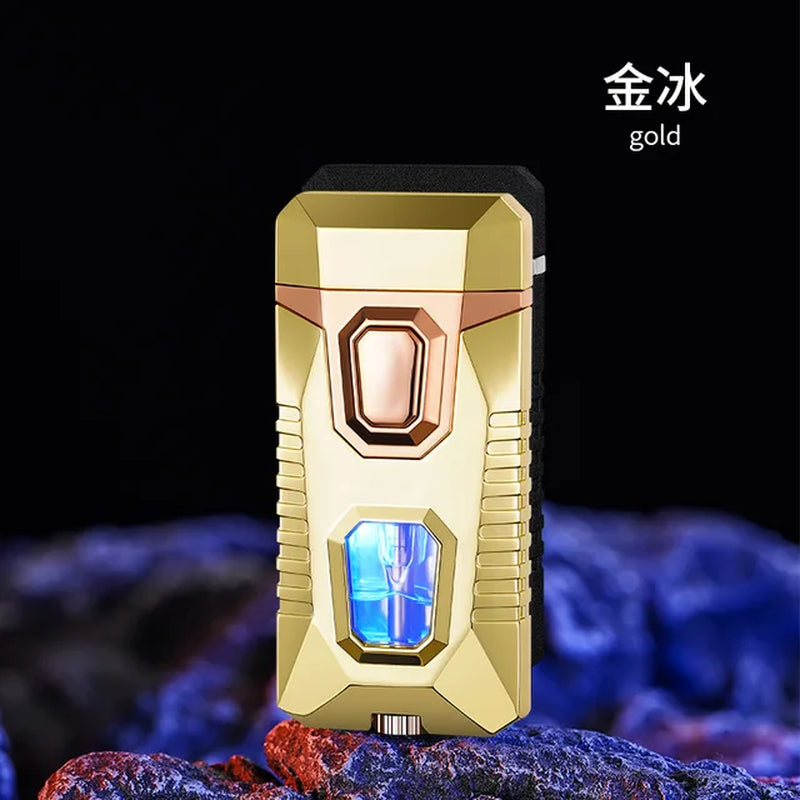 New Metal Windproof Cigar Lighters Butane Gas Lighter Creative Torch Jet Lighter Dual Fire Smoking Accessories Gadgets for Men