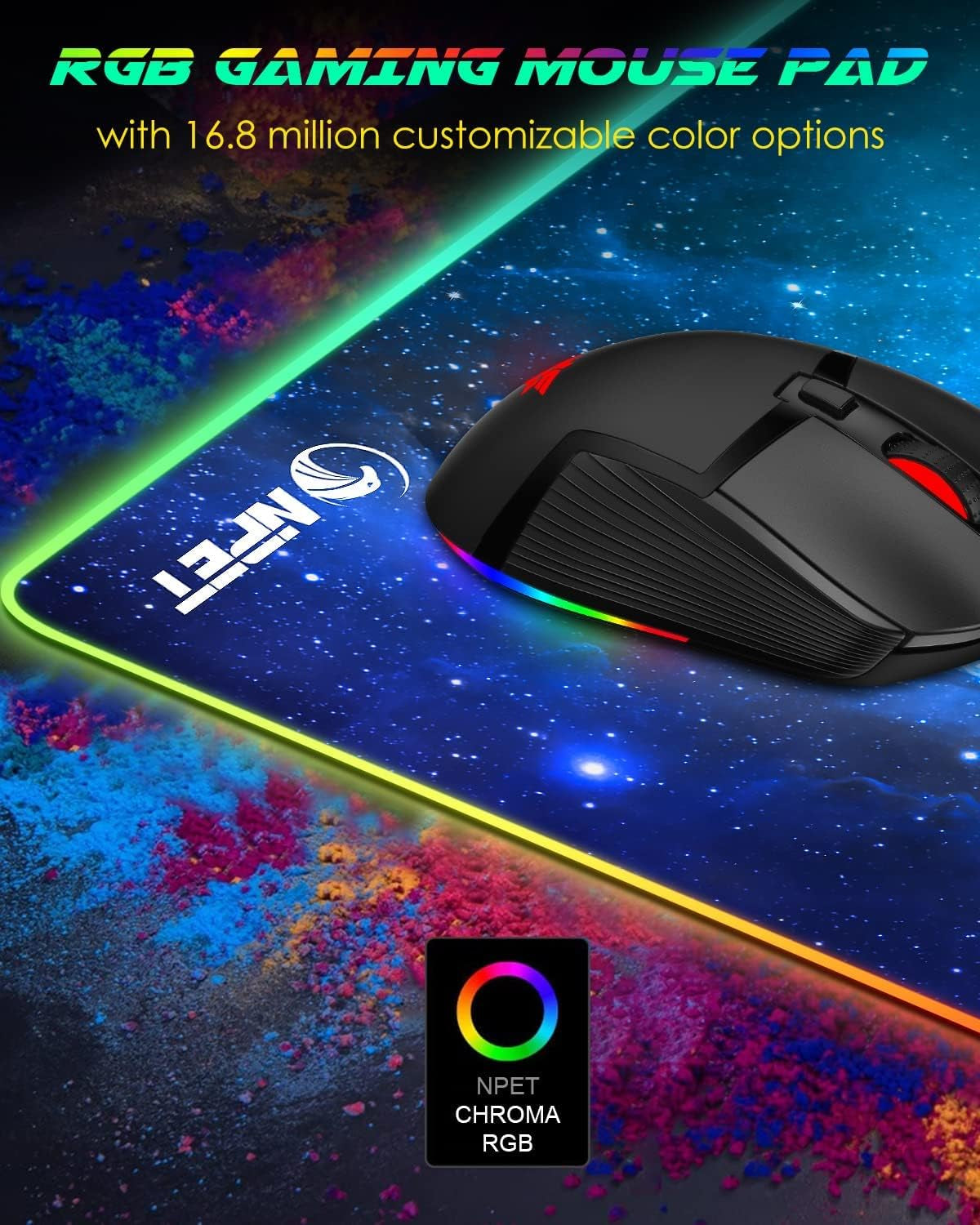 MP02-SP Gaming Mouse Pad, Cloth Mouse Pad, Anti-Slip Base, RGB Backlit, Stitched Edges, Water-Resistant, Optimized for Gaming Sensors, XL