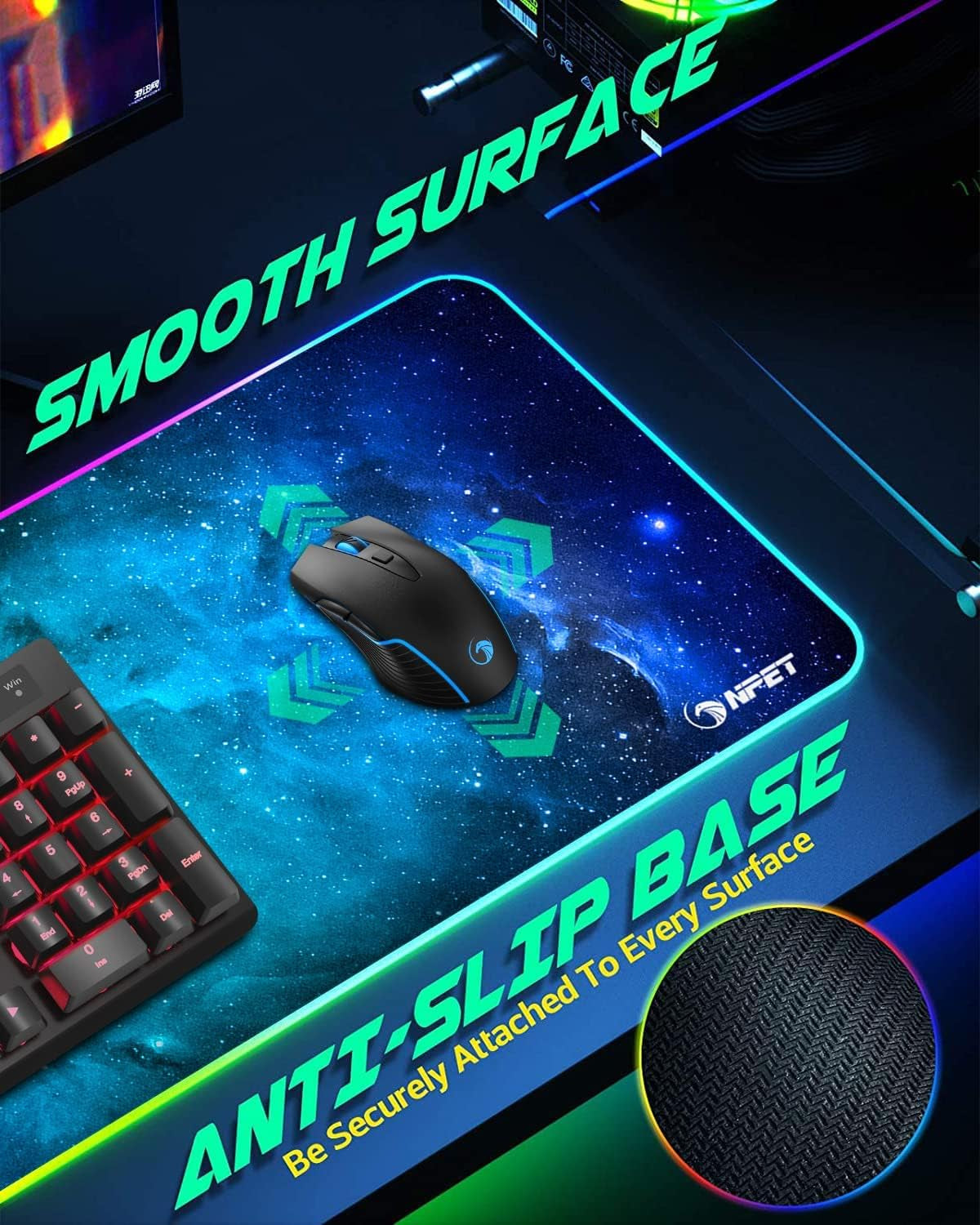 MP02-SP Gaming Mouse Pad, Cloth Mouse Pad, Anti-Slip Base, RGB Backlit, Stitched Edges, Water-Resistant, Optimized for Gaming Sensors, XL