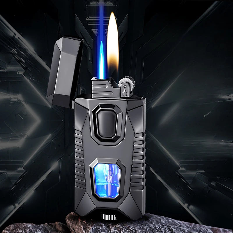 New Metal Windproof Cigar Lighters Butane Gas Lighter Creative Torch Jet Lighter Dual Fire Smoking Accessories Gadgets for Men