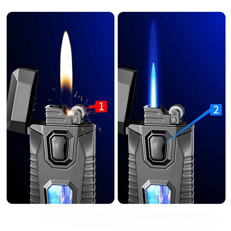 New Metal Windproof Cigar Lighters Butane Gas Lighter Creative Torch Jet Lighter Dual Fire Smoking Accessories Gadgets for Men