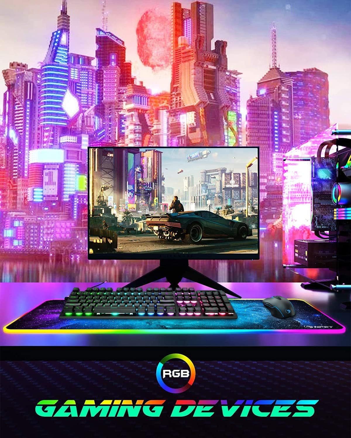 MP02-SP Gaming Mouse Pad, Cloth Mouse Pad, Anti-Slip Base, RGB Backlit, Stitched Edges, Water-Resistant, Optimized for Gaming Sensors, XL