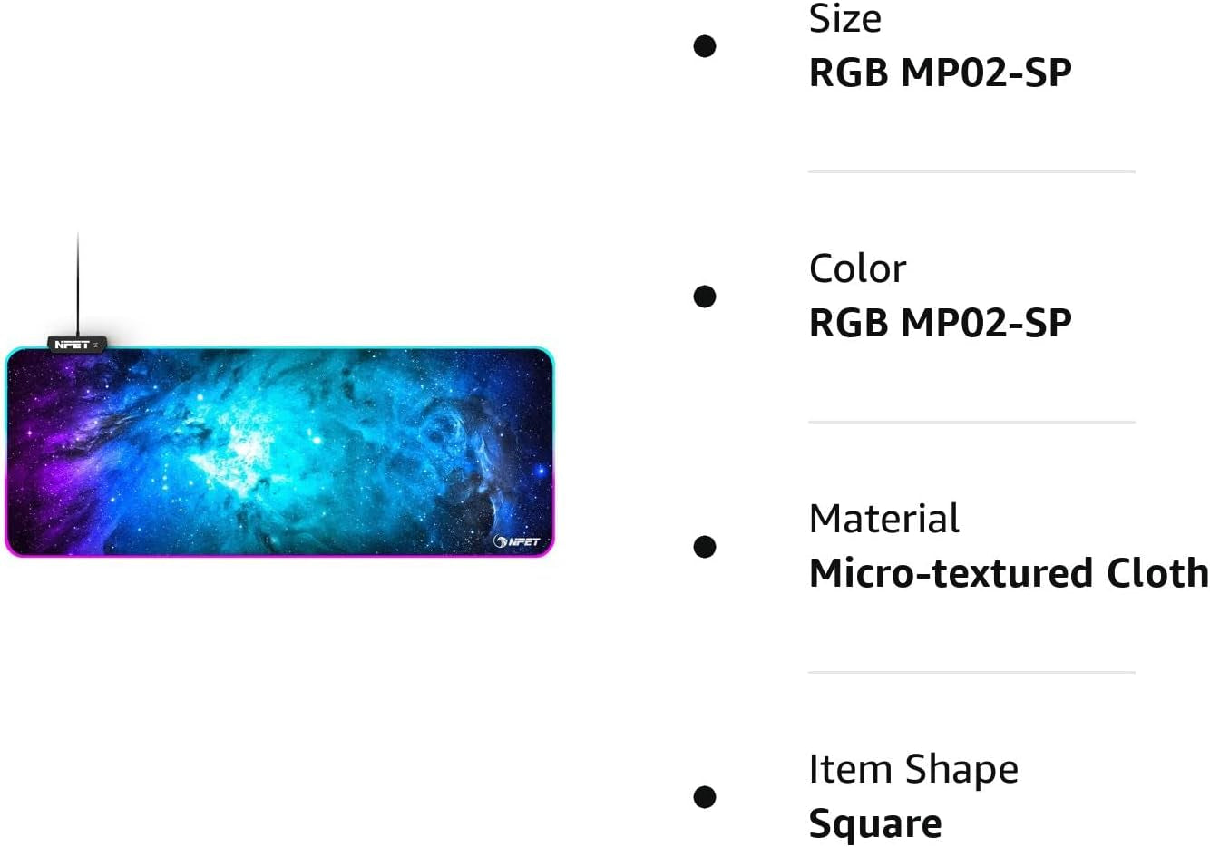 MP02-SP Gaming Mouse Pad, Cloth Mouse Pad, Anti-Slip Base, RGB Backlit, Stitched Edges, Water-Resistant, Optimized for Gaming Sensors, XL